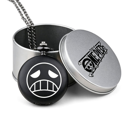 One Piece Monkey D Luffy Whitebeard Pocket Watch, Anime Pirate Skull Quartz Necklace Watch