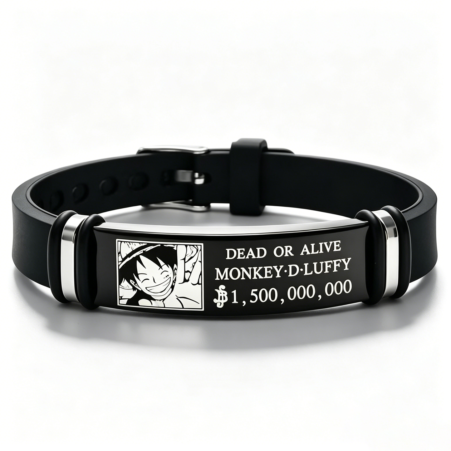 One Piece Monkey D. Luffy Wrist Bracelet, Anime Wanted Poster Engraved Stainless Steel Adjustable Bracelet, Cosplay Jewelry Gift for Anime Fans