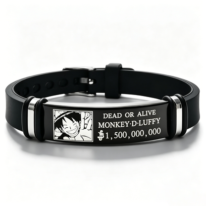 One Piece Monkey D. Luffy Wrist Bracelet, Anime Wanted Poster Engraved Stainless Steel Adjustable Bracelet, Cosplay Jewelry Gift for Anime Fans