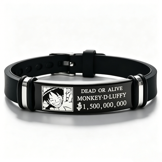 One Piece Monkey D. Luffy Wrist Bracelet, Anime Wanted Poster Engraved Stainless Steel Adjustable Bracelet, Cosplay Jewelry Gift for Anime Fans