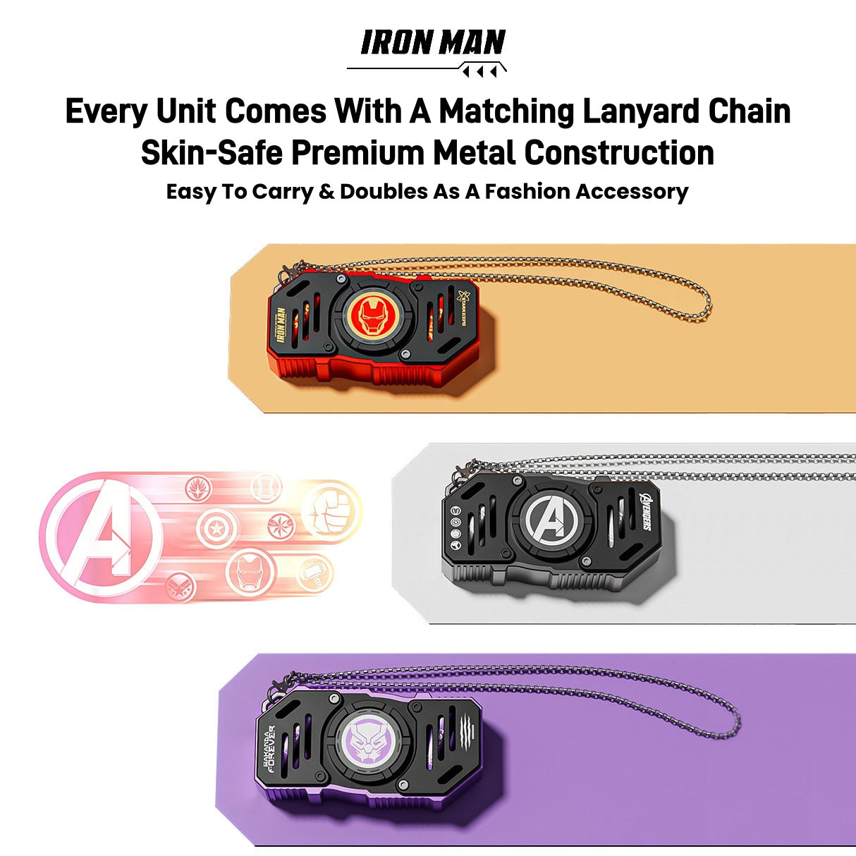 Marvel Avengers Iron Man Wireless Bluetooth Earbuds, Fidget Spinner Charging Case with Lanyard, Bluetooth 5.3 HIFI Stereo TWS Earphones Full Multi‑Color Styles Collection