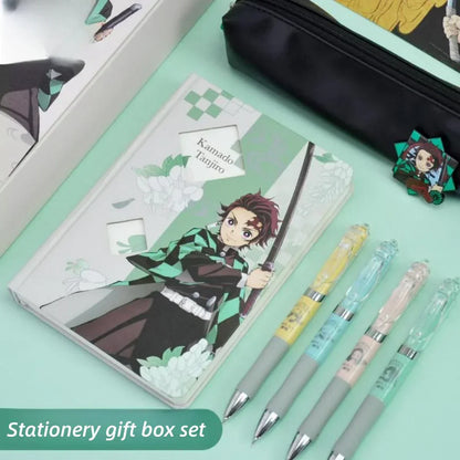 Demon Slayer Tanjiro Nezuko Stationery Gift Set, Anime Hardcover Notebook Gel Pen Pencil Case School Supplies Box