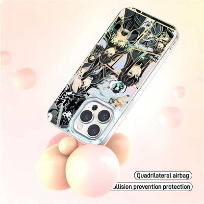 Demon Slayer Tokito Muichiro Anime Phone Case, Aurora Gradient Comic Collage Shockproof Airbag Protective Case For All iPhone Models Removable Lens Frame Clear Cell Phone Cover