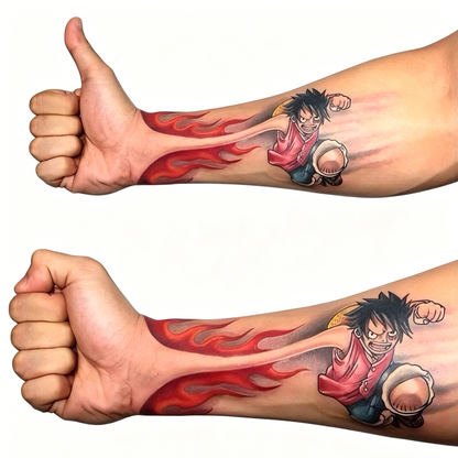 One Piece Monkey D. Luffy Temporary Tattoo Stickers, Creative 3D Visual Arm Fake Tattoo, Waterproof Long‑Lasting Anime Body Art Sticker for Cosplay Party Fans