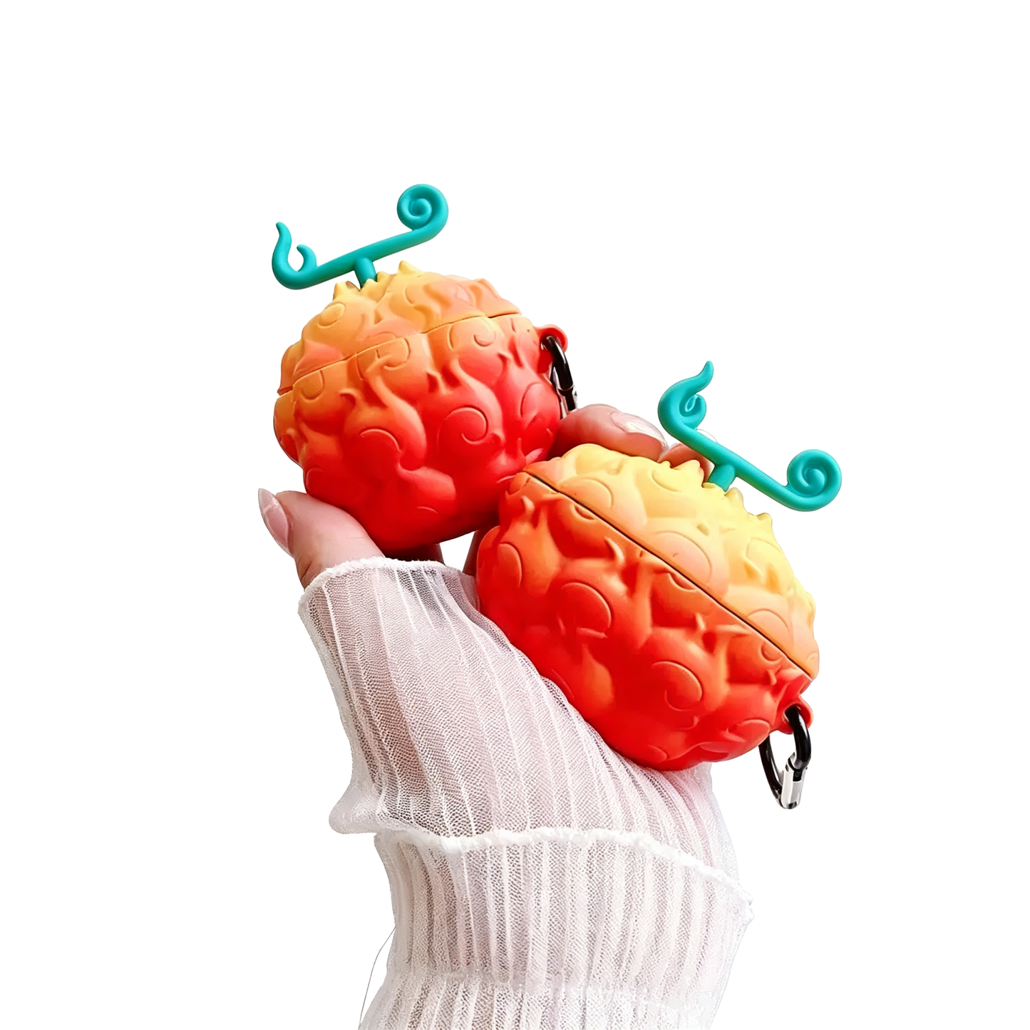 One Piece Luffy Ace Devil Fruit AirPods Case, 3D Silicone Earbuds Protective Cover with Keychain