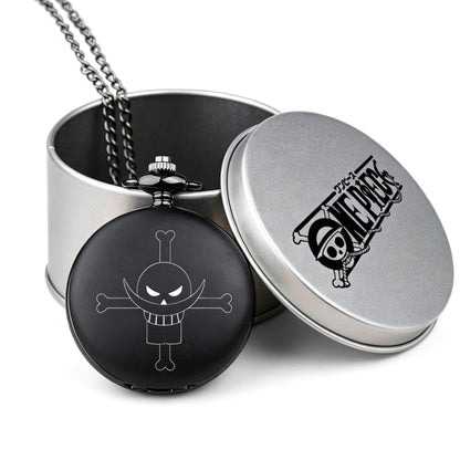 One Piece Monkey D Luffy Whitebeard Pocket Watch, Anime Pirate Skull Quartz Necklace Watch