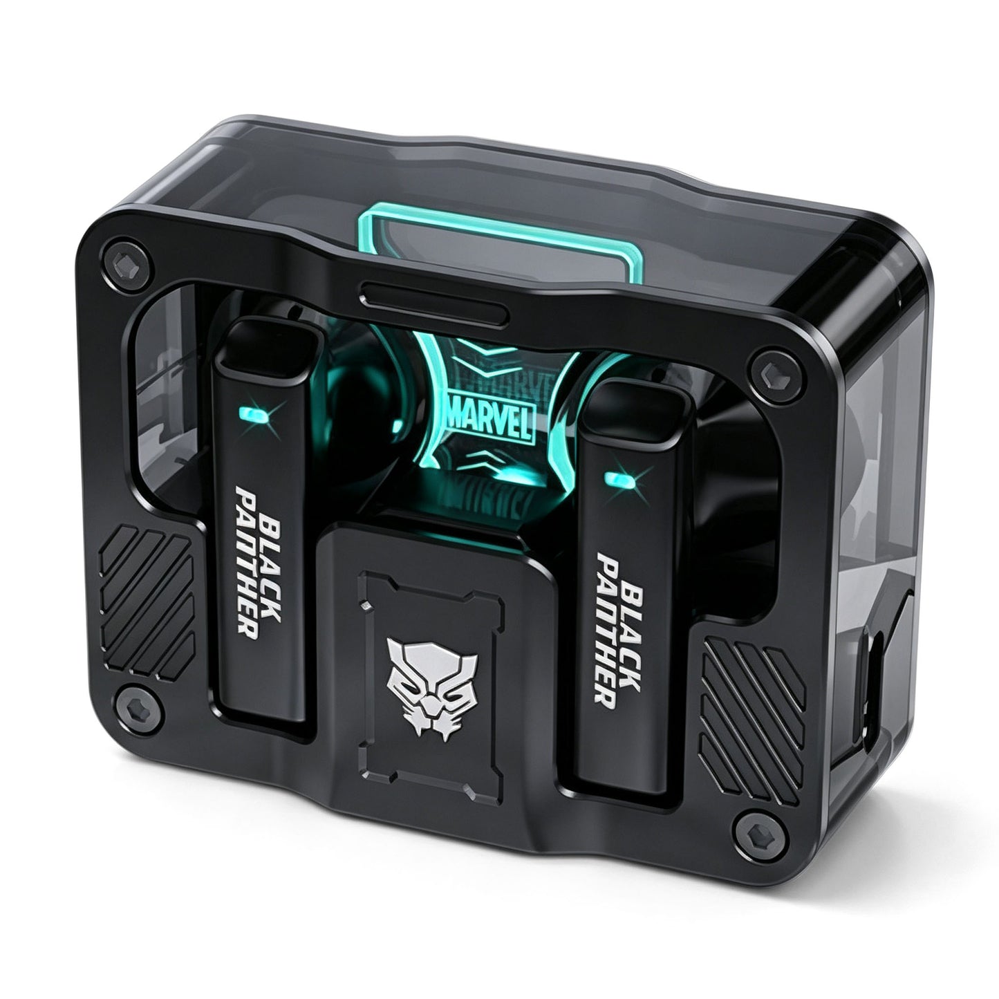 Marvel Iron Man Captain America Black Panther True Wireless Bluetooth 5.3 Earbuds RGB Lighting Transparent Zinc Alloy Charging Case Low Latency Gaming Touch Control TWS Headphones