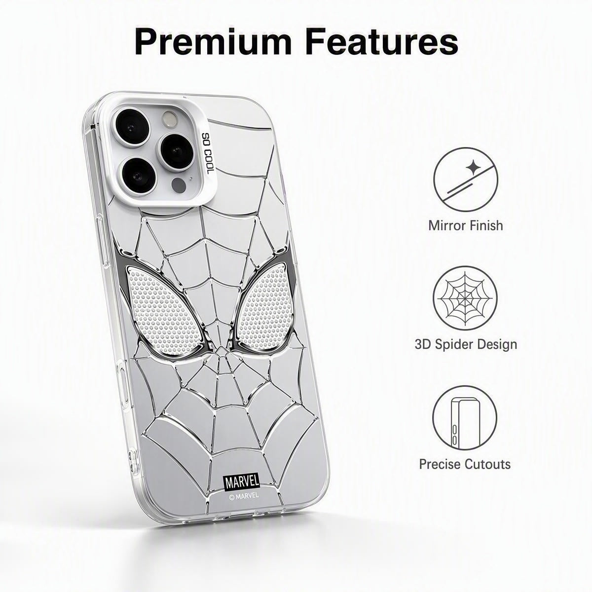 Marvel Spider-Man 3D Electroplated Spider Web Phone Case, Anti-Fingerprint Mirror Finish Protective Cover Precise Camera Cutout Shockproof Cell Phone Case for iPhone