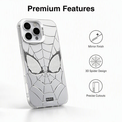 Marvel Spider-Man 3D Electroplated Spider Web Phone Case, Anti-Fingerprint Mirror Finish Protective Cover Precise Camera Cutout Shockproof Cell Phone Case for iPhone
