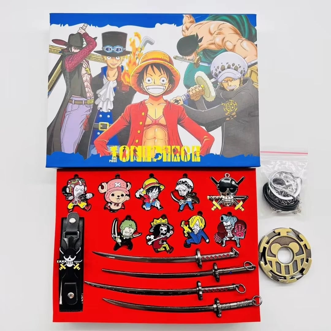 One Piece Luffy Zoro Anime Jewelry Gift Set, Wanted Poster Keychain Sword Devil Fruit Metal Pendant Collection Box