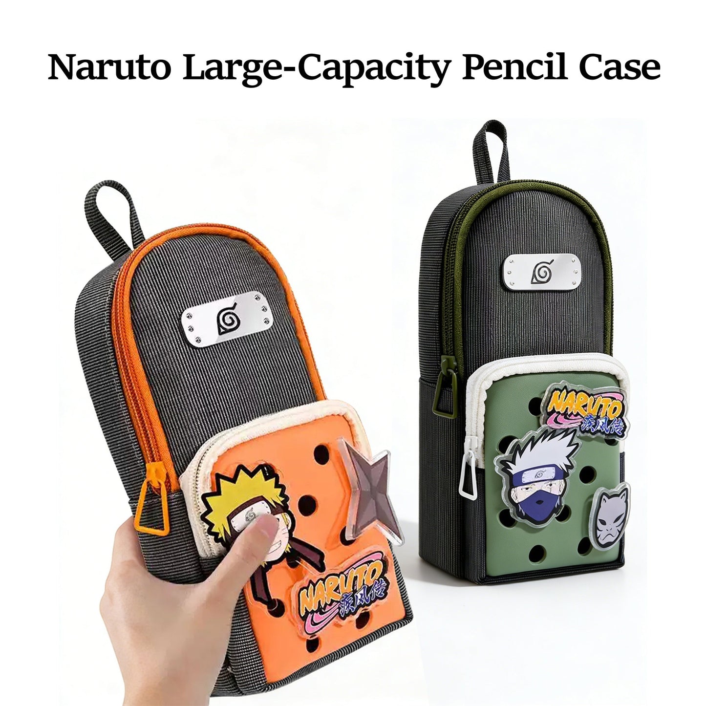 Naruto Anime Pencil Case with DIY Crocs Charms - Large Capacity Stationery Bag