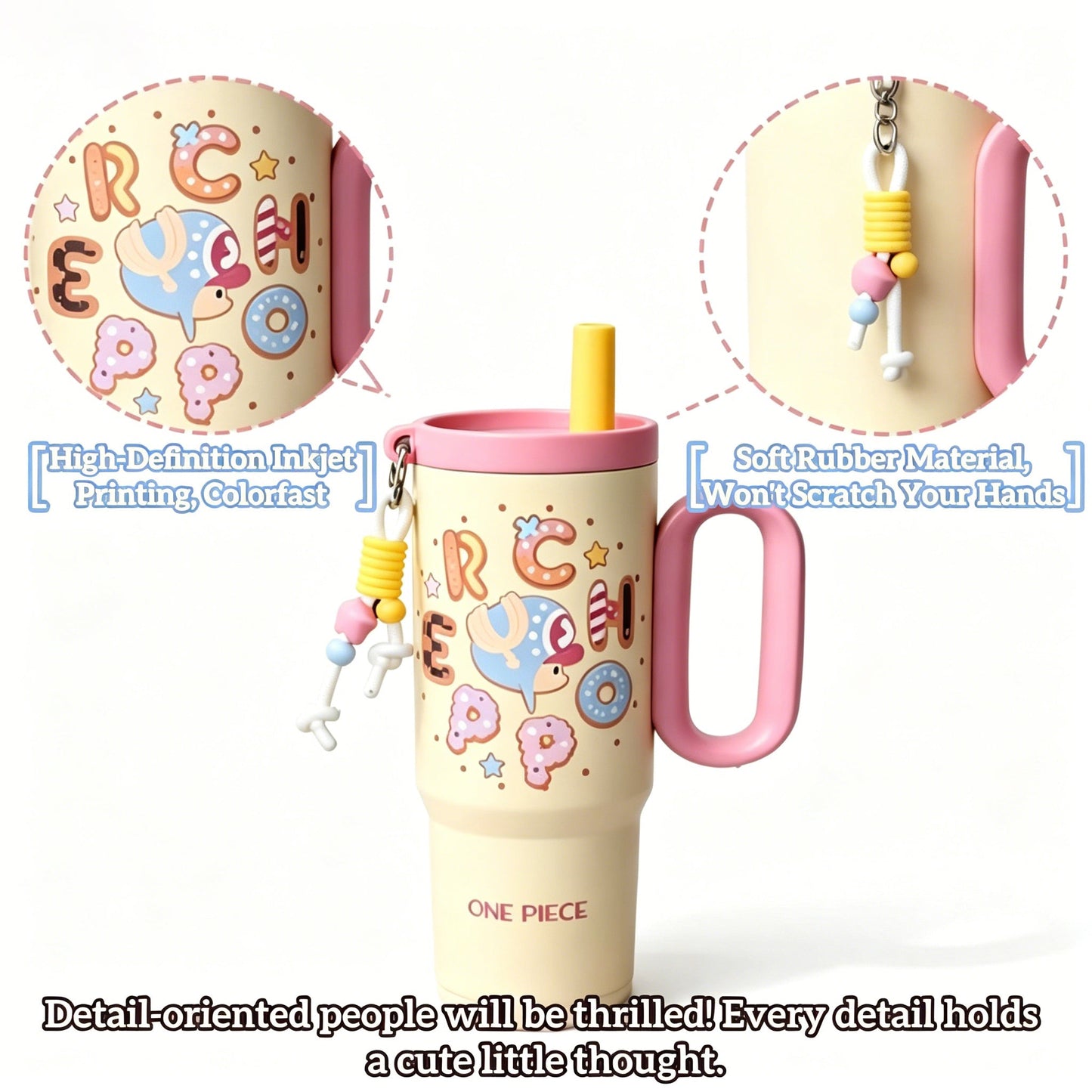 One Piece Tony Tony Chopper 720ml Insulated Tumbler, Anime Stainless Steel Iced Coffee Cup with Keychain