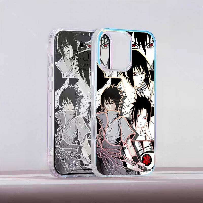 Naruto Uchiha Sasuke Manga Collage Anime Phone Case, Aurora Gradient Shockproof Removable Lens Frame iPhone Protective Case
