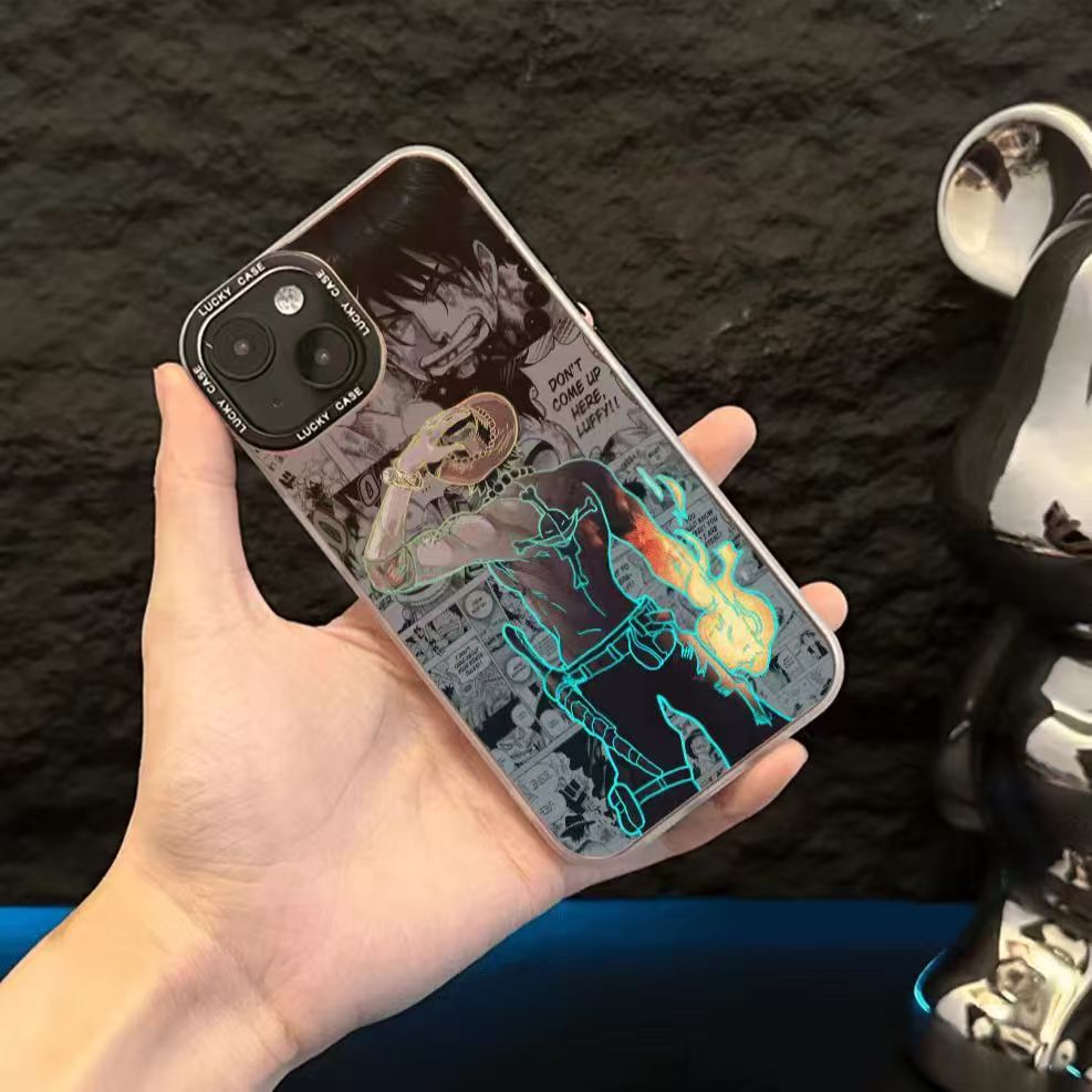 One Piece Portgas D. Ace Manga Print Phone Case, Neon Outline iPhone Case