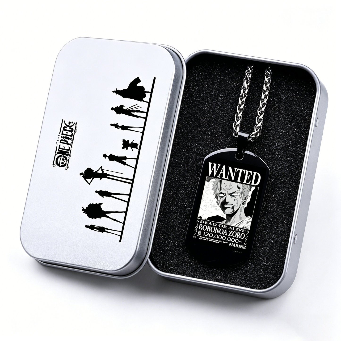 One Piece Luffy Sanji Wanted Poster Dog Tag Necklace, Titanium Steel Anime Jewelry for Fans