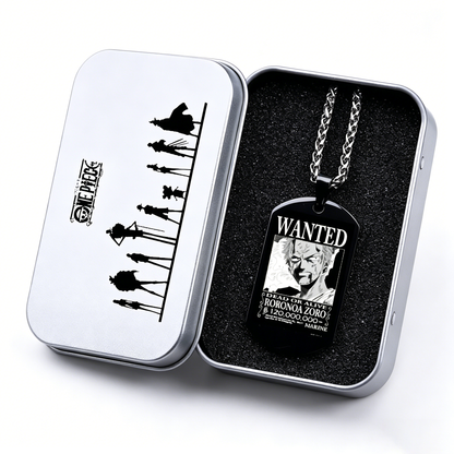 One Piece Luffy Sanji Wanted Poster Dog Tag Necklace, Titanium Steel Anime Jewelry for Fans