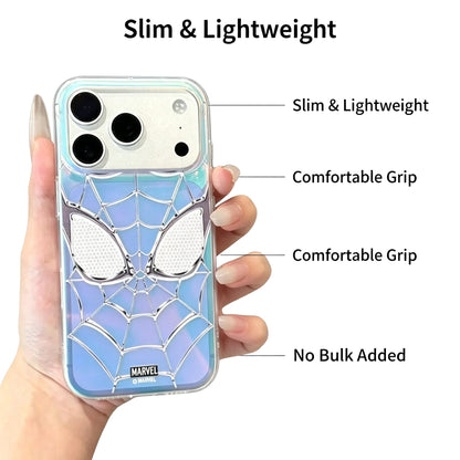 Marvel Spider-Man Holographic Iridescent Spider Web Phone Case, TPU+PC Shockproof Slim Cover Color Shift Blue Purple Gradient Design Precise Camera Cutout Protective Shell