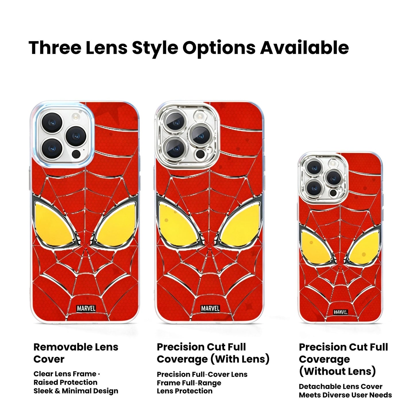 Marvel Spider‑Man Phone Case, 3‑In‑1 Removable Camera Lens Protector Cover, Four‑Corner Airbag Shockproof TPU Bumper, Spider Web Pattern Clear Protective Shell For Multiple Smartphone Models, Anti‑Drop Daily Use Mobile Phone Case