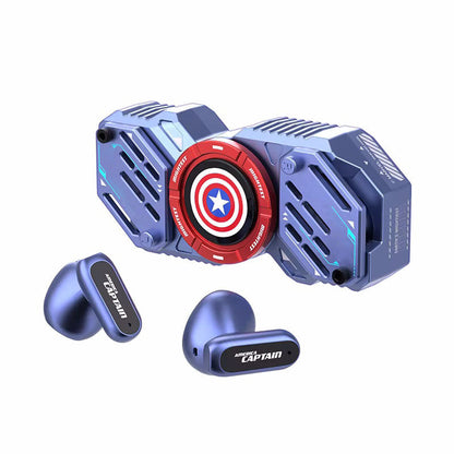 Marvel Iron Man Captain America Fidget Spinner TWS Bluetooth 5.4 Earbuds, Zinc Alloy Mecha Magnetic Flip Wireless Earphones