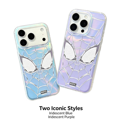 Marvel Spider-Man Holographic Iridescent Spider Web Phone Case, TPU+PC Shockproof Slim Cover Color Shift Blue Purple Gradient Design Precise Camera Cutout Protective Shell