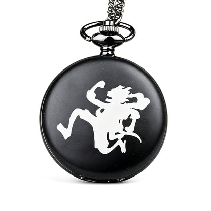 One Piece Monkey D Luffy Whitebeard Pocket Watch, Anime Pirate Skull Quartz Necklace Watch