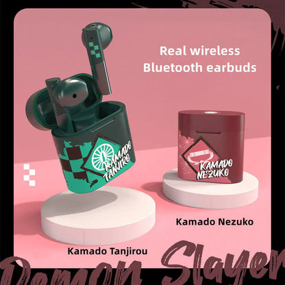 Demon Slayer Tanjiro Nezuko Bluetooth Earbuds, Anime Wireless Headphones with Charging Case