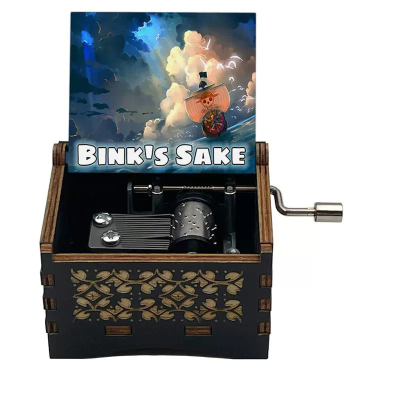 One Piece Luffy Brook Hand Crank Wooden Music Box, Plays Bink's Sake Anime Engraved Musical Gift Box