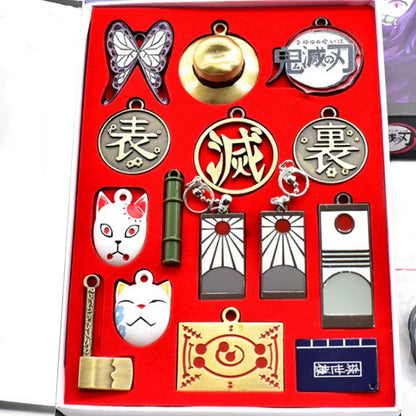 Demon Slayer Tanjiro Kamado Collectible Keychain Set, Anime Metal Pendants and Sword Replicas