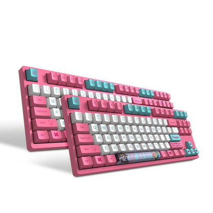 One Piece Chopper Luffy Mechanical Keyboard, 108‑Key PBT Anime Pink Gaming Keyboard with Custom Keycaps