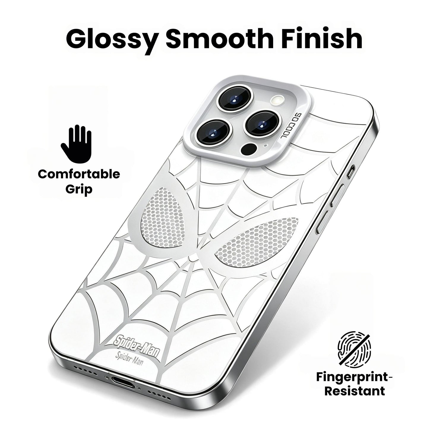 Marvel Spider-Man Mask Web Pattern Phone Case 2 Colors Glossy Anti-Fingerprint Camera Protective Slim Shockproof Comfort Grip Protective Cover For iPhone Series