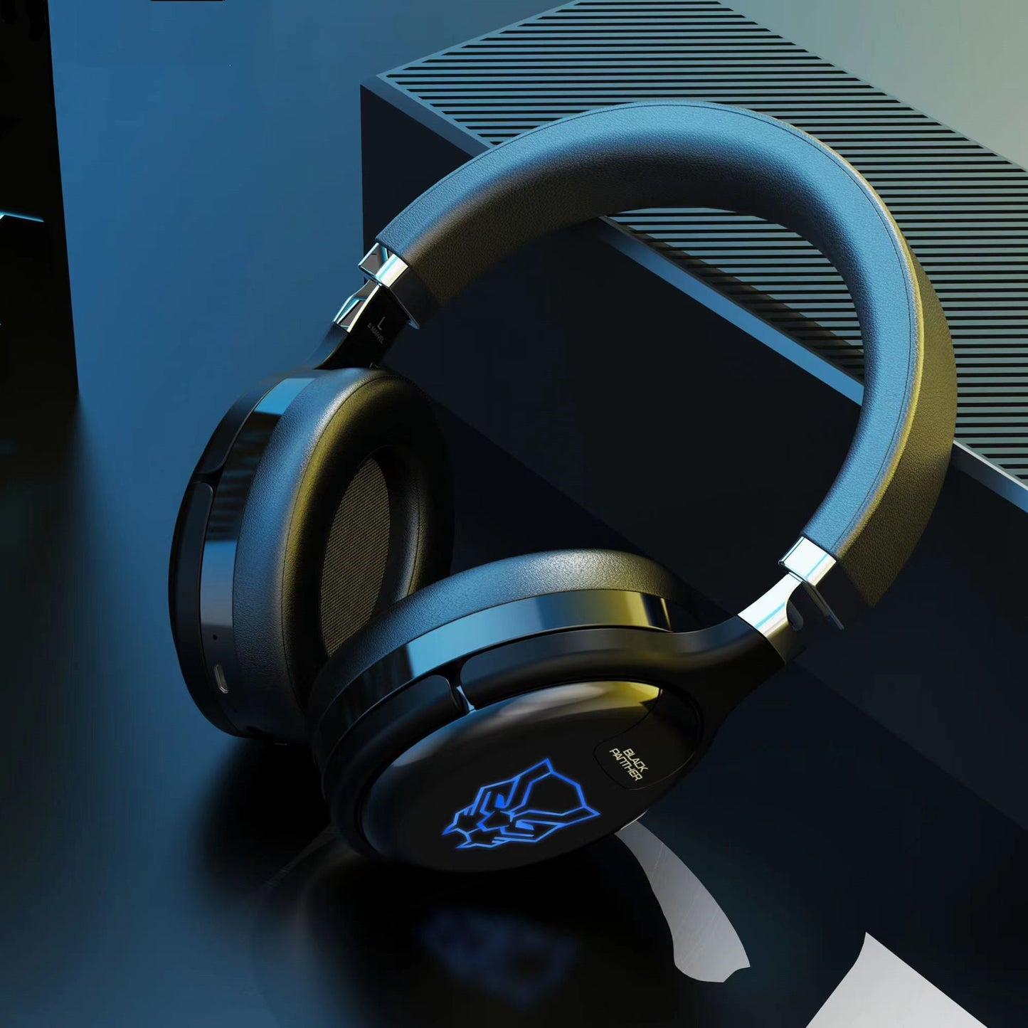Marvel Iron Man Black Panther Gaming Headphones, Bluetooth 5.1 Over-Ear Headset with LED Light