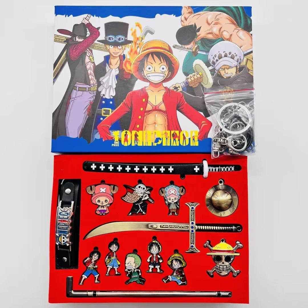 One Piece Luffy Zoro Anime Jewelry Gift Set, Wanted Poster Keychain Sword Devil Fruit Metal Pendant Collection Box