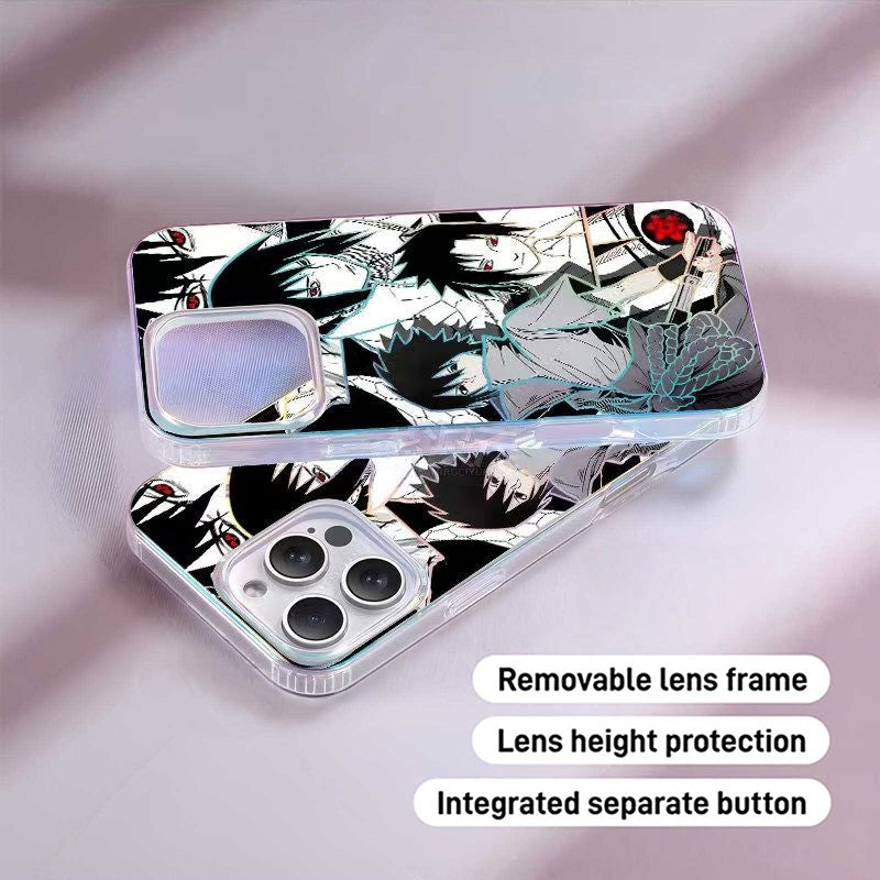 Naruto Uchiha Sasuke Manga Collage Anime Phone Case, Aurora Gradient Shockproof Removable Lens Frame iPhone Protective Case