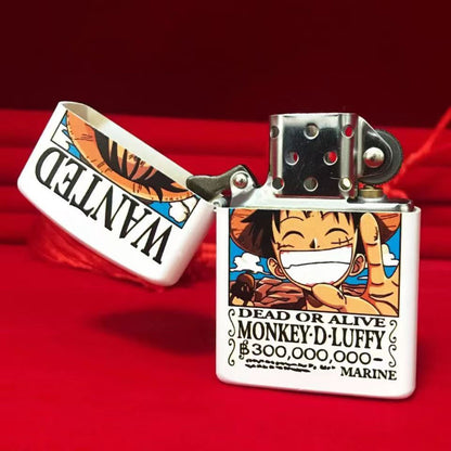 One Piece Monkey D. Luffy Wanted Poster Lighter, Glow‑in‑the‑Dark Windproof Kerosene Lighter, Anime Collectible Reusable Metal Lighter for Fans Collection