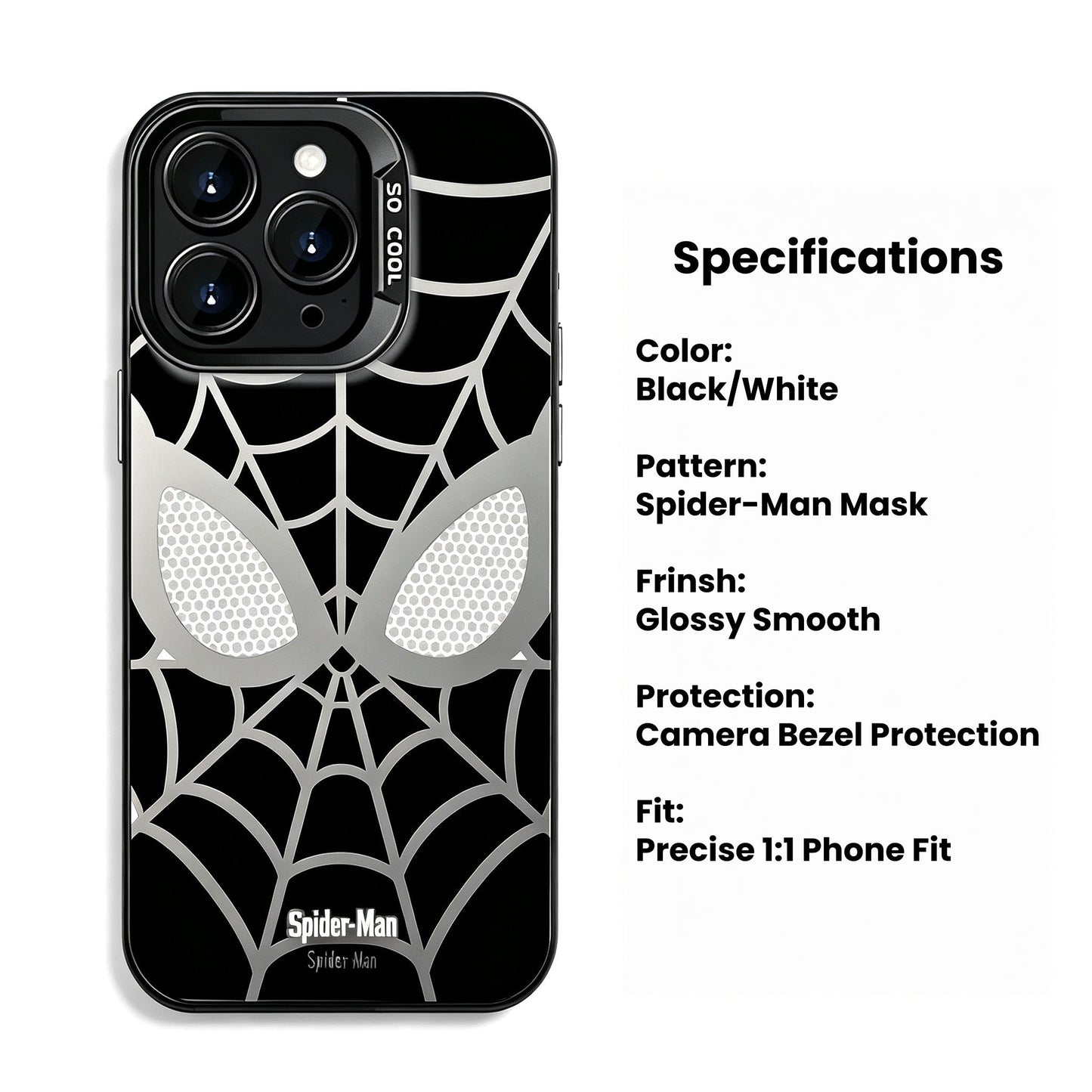 Marvel Spider-Man Mask Web Pattern Phone Case 2 Colors Glossy Anti-Fingerprint Camera Protective Slim Shockproof Comfort Grip Protective Cover For iPhone Series
