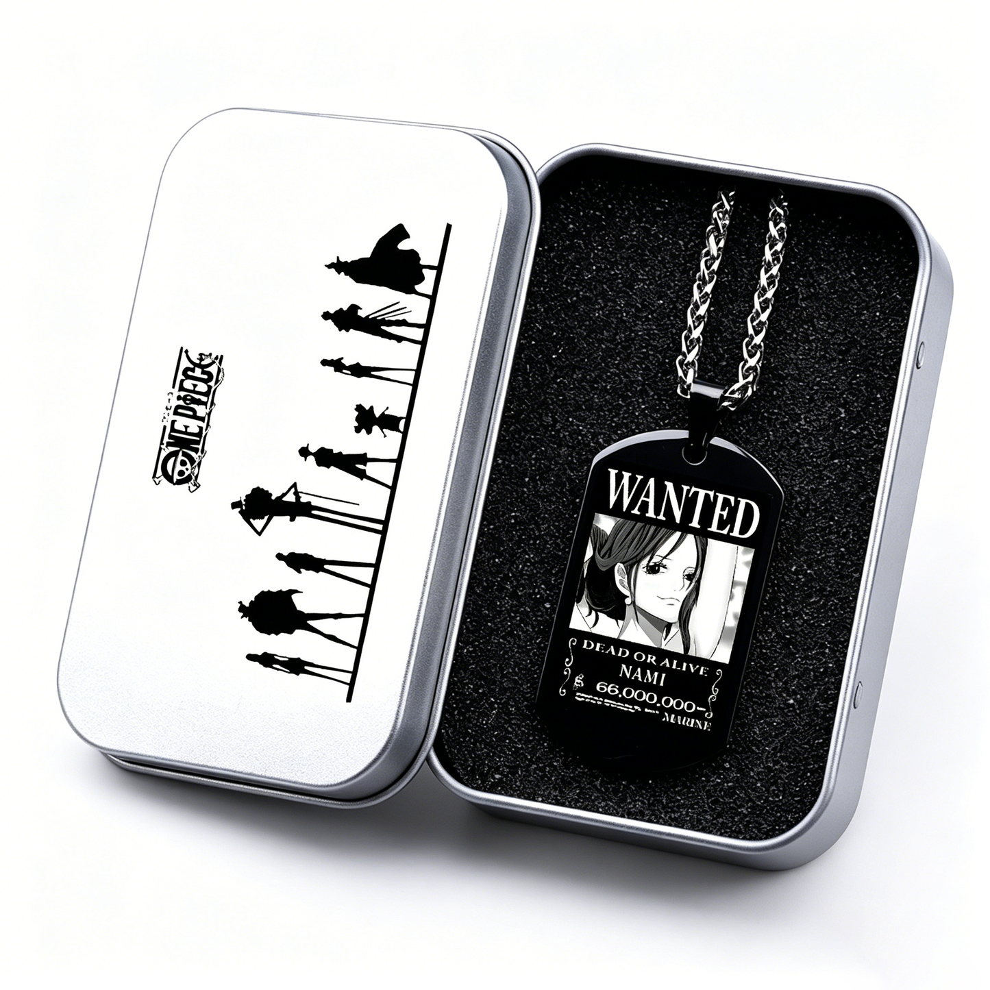 One Piece Luffy Sanji Wanted Poster Dog Tag Necklace, Titanium Steel Anime Jewelry for Fans