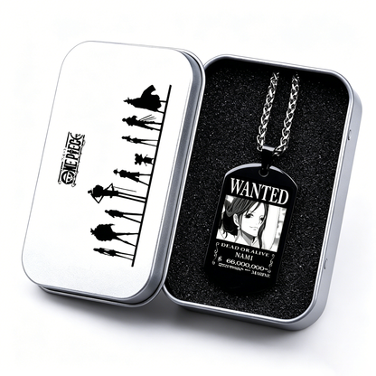 One Piece Luffy Sanji Wanted Poster Dog Tag Necklace, Titanium Steel Anime Jewelry for Fans
