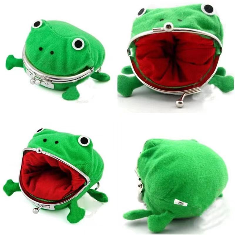 Naruto Frog Coin Purse, Anime Green Frog Plush Kiss‑Lock Mini Wallet