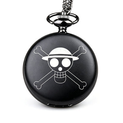 One Piece Monkey D Luffy Whitebeard Pocket Watch, Anime Pirate Skull Quartz Necklace Watch
