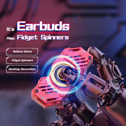 Marvel Iron Man Captain America Fidget Spinner TWS Bluetooth 5.4 Earbuds, Zinc Alloy Mecha Magnetic Flip Wireless Earphones