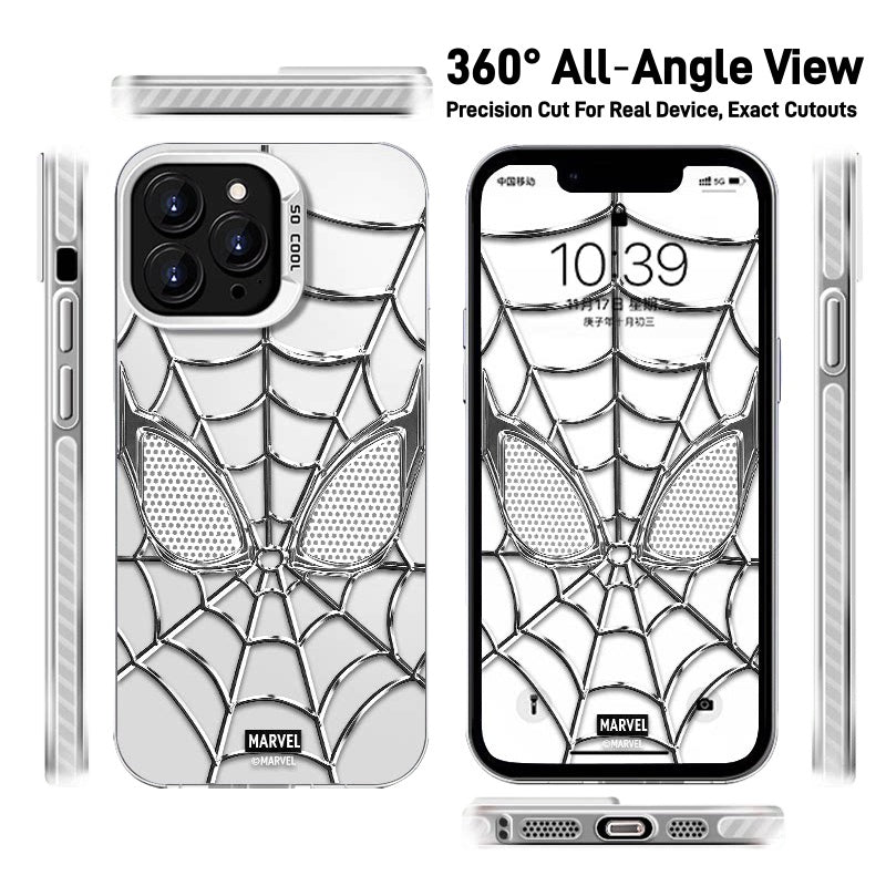 Marvel Spider-Man 3D Electroplated Spider Web Phone Case, Anti-Fingerprint Mirror Finish Protective Cover Precise Camera Cutout Shockproof Cell Phone Case for iPhone