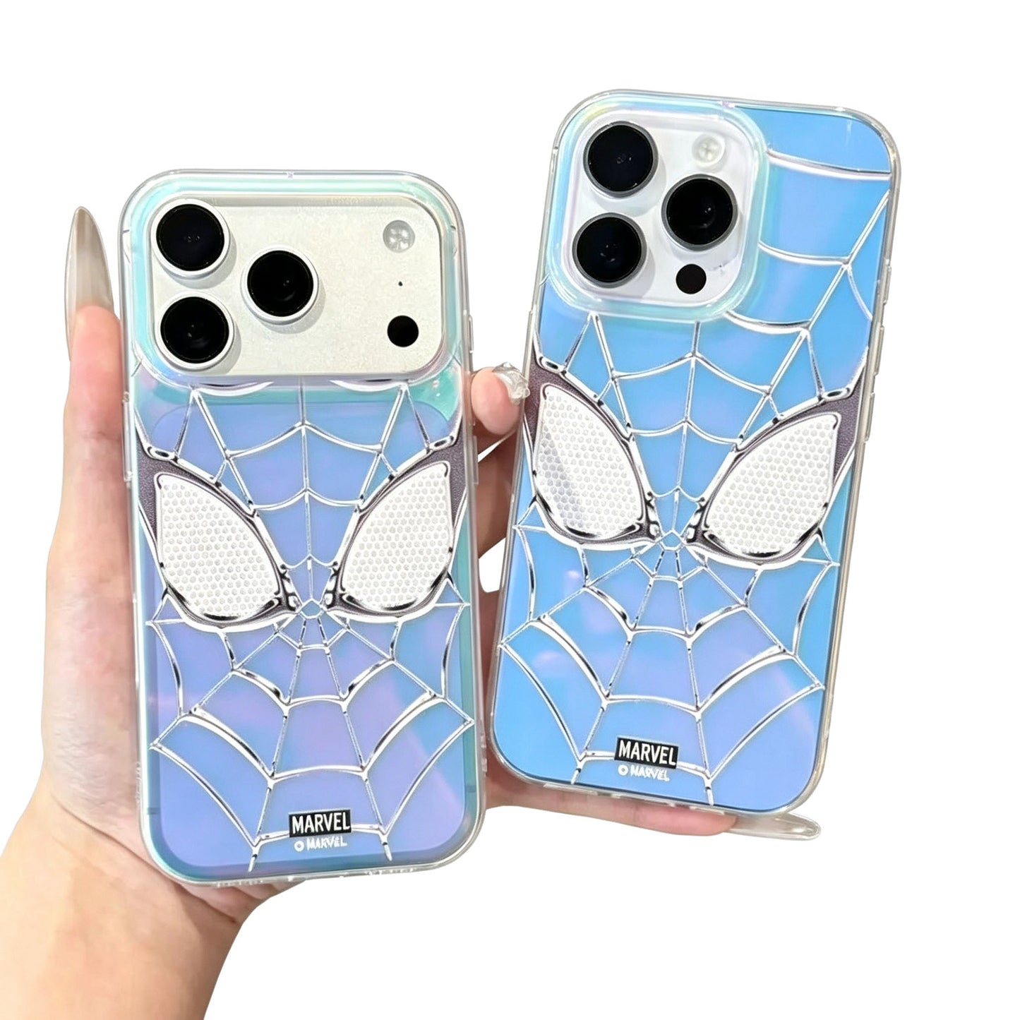 Marvel Spider-Man Holographic Iridescent Spider Web Phone Case, TPU+PC Shockproof Slim Cover Color Shift Blue Purple Gradient Design Precise Camera Cutout Protective Shell