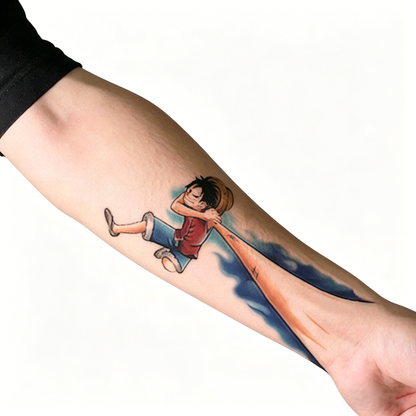 One Piece Monkey D. Luffy Temporary Tattoo Stickers, Creative 3D Visual Arm Fake Tattoo, Waterproof Long‑Lasting Anime Body Art Sticker for Cosplay Party Fans