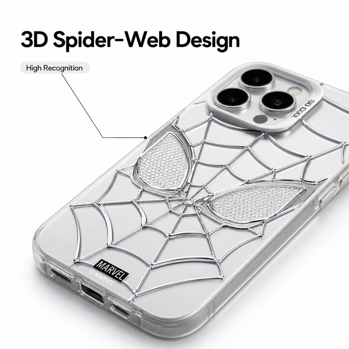 Marvel Spider-Man 3D Electroplated Spider Web Phone Case, Anti-Fingerprint Mirror Finish Protective Cover Precise Camera Cutout Shockproof Cell Phone Case for iPhone