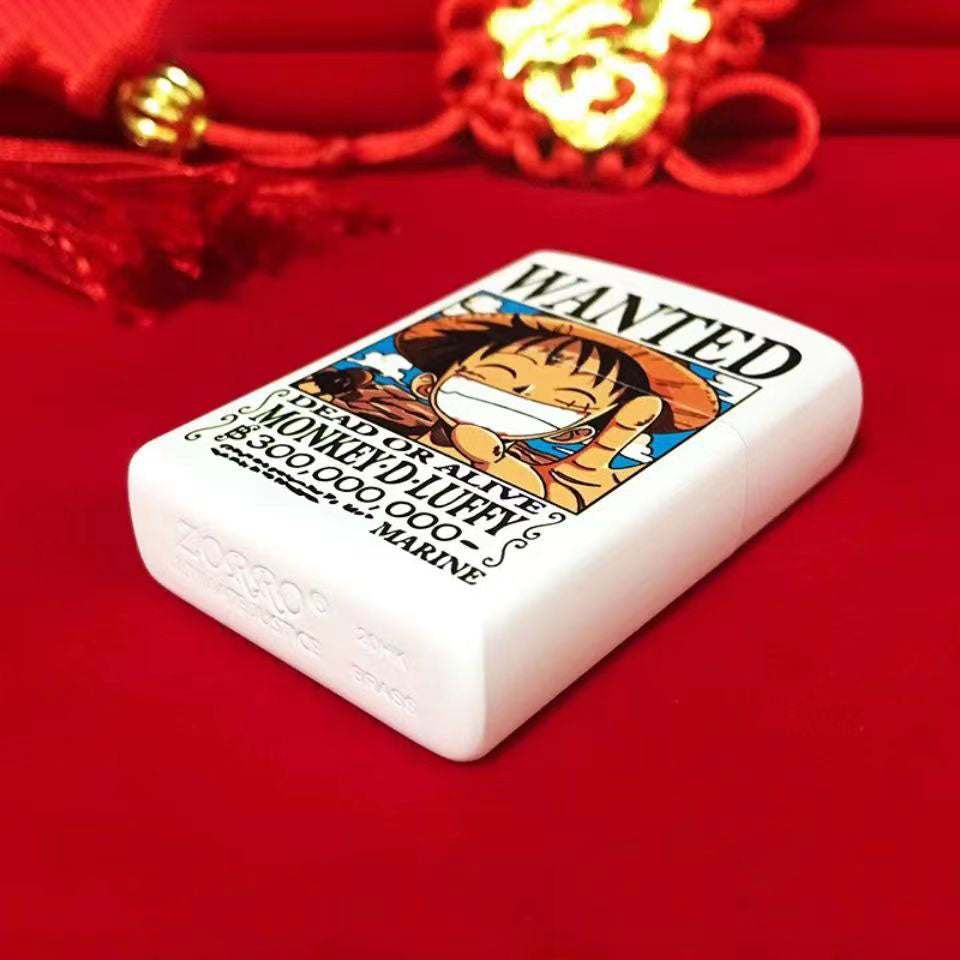 One Piece Monkey D. Luffy Wanted Poster Lighter, Glow‑in‑the‑Dark Windproof Kerosene Lighter, Anime Collectible Reusable Metal Lighter for Fans Collection
