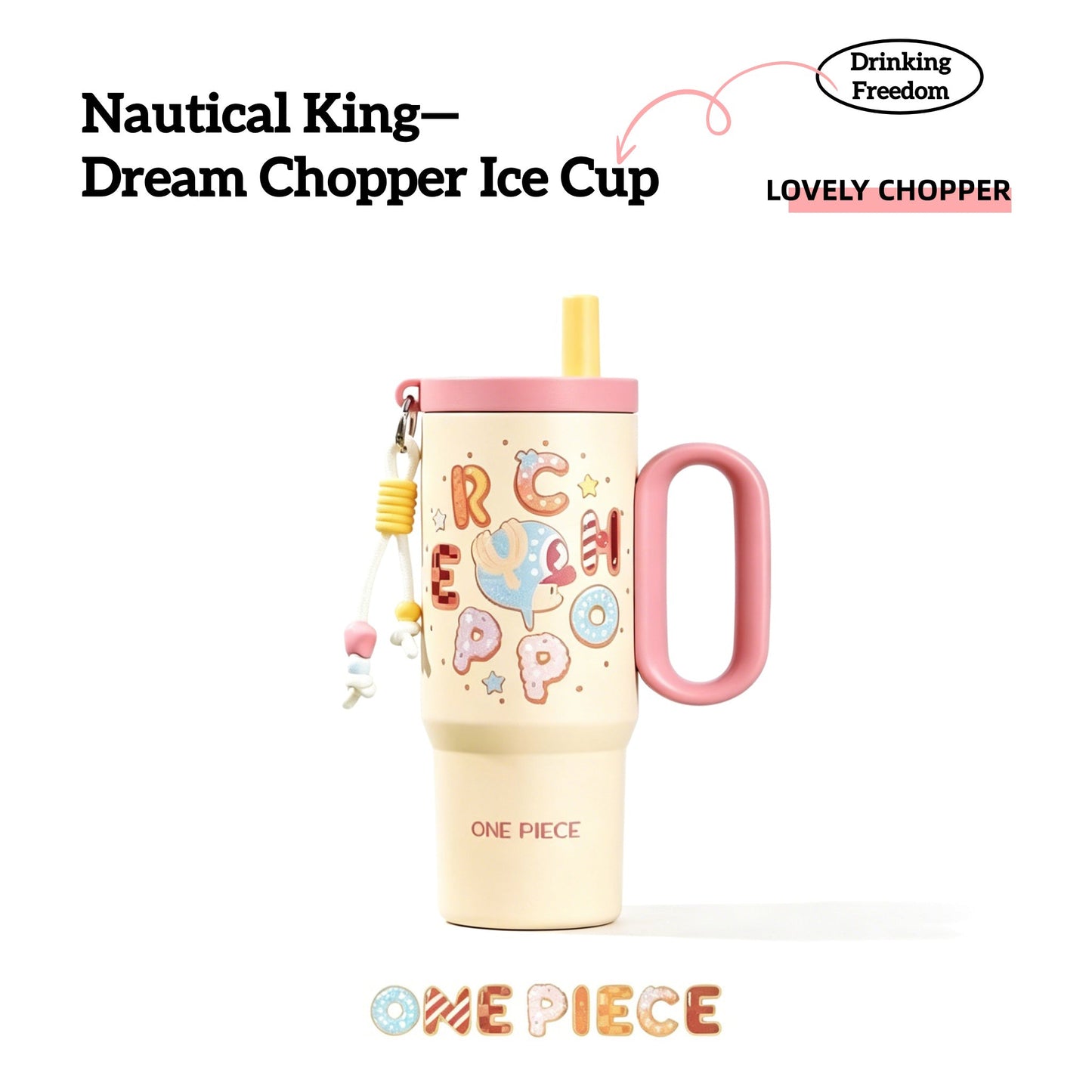 One Piece Tony Tony Chopper 720ml Insulated Tumbler, Anime Stainless Steel Iced Coffee Cup with Keychain