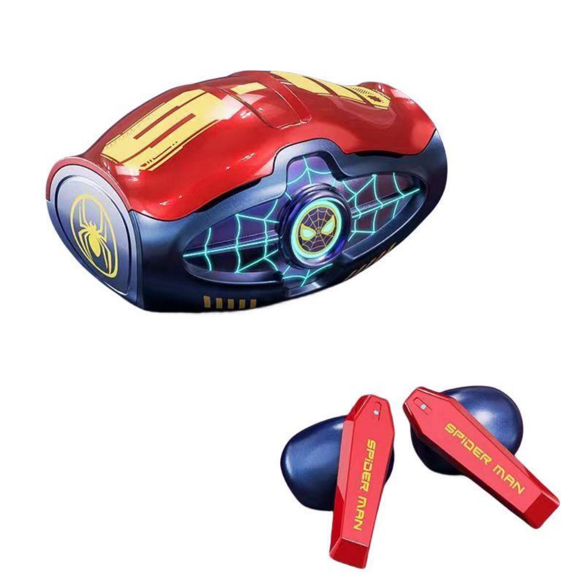 Marvel Spider-Man Iron Man Wireless Earbuds, Marvel TWS Bluetooth Headphones with LED Charging Case