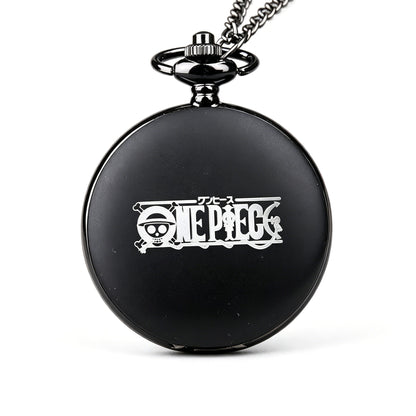 One Piece Monkey D Luffy Whitebeard Pocket Watch, Anime Pirate Skull Quartz Necklace Watch