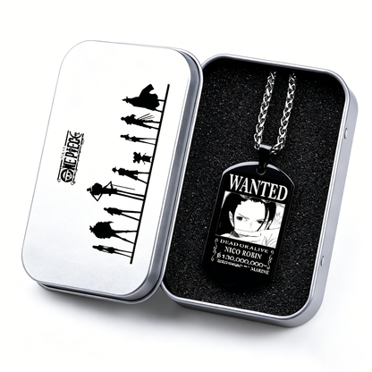 One Piece Luffy Sanji Wanted Poster Dog Tag Necklace, Titanium Steel Anime Jewelry for Fans