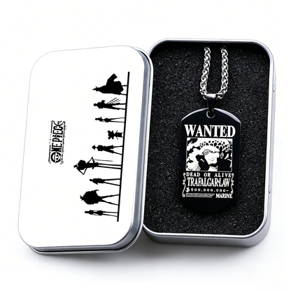 One Piece Luffy Sanji Wanted Poster Dog Tag Necklace, Titanium Steel Anime Jewelry for Fans